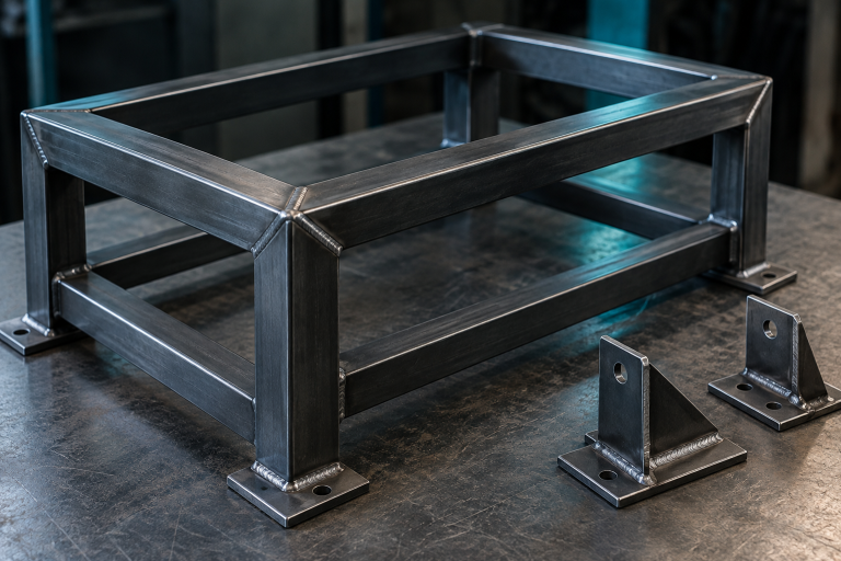 Illustration of a welded steel support frame and gusseted brackets